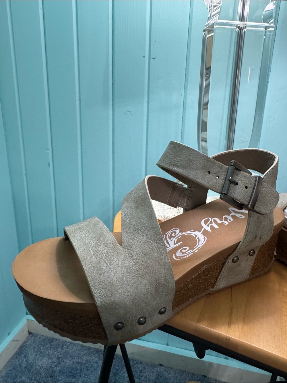 Very G Taupe Suede Wedge Sandal with Buckle Strap